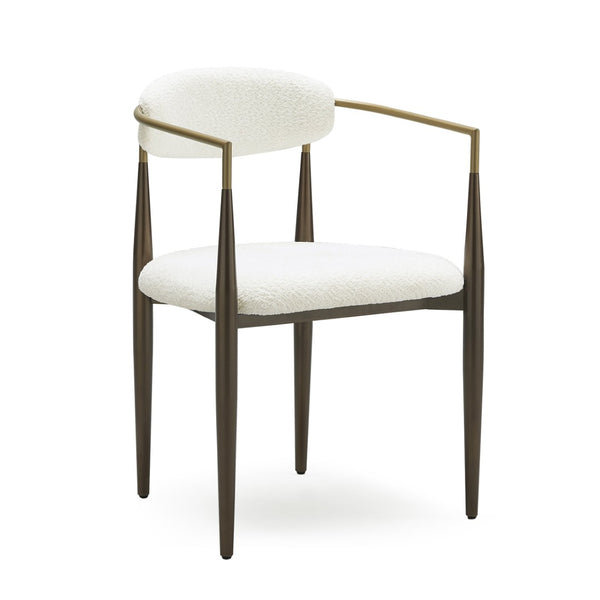 English Elm Dining Arm Chairs Set of 2 Gold Accent Iron Frame Upholstered Modern Minimalist White+Gold N771P392272J