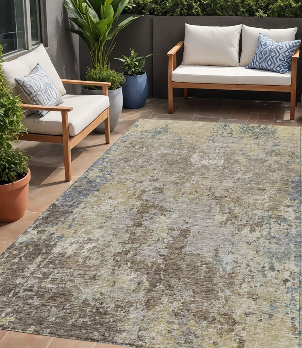 Homeroots 3' Stylish Beige And Brown Abstract Washable Indoor-outdoor Area Rug For Versatile Home Décor 5' X 8' Polyester 605531