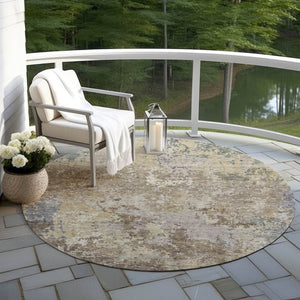 Homeroots 3' Stylish Beige And Brown Abstract Washable Indoor-outdoor Area Rug For Versatile Home Décor 8' Round Polyester 605532