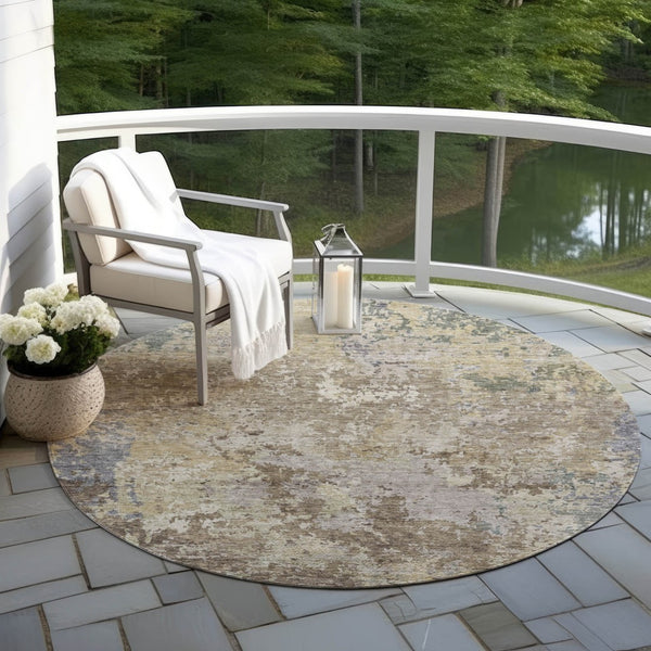 Homeroots 3' Stylish Beige And Brown Abstract Washable Indoor-outdoor Area Rug For Versatile Home Décor 8' Round Polyester 605532