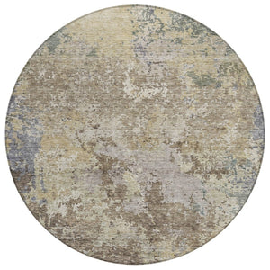 HomeRoots 5' Abstract Beige and Brown Area Rug - Washable, Durable Indoor/Outdoor Rug for Stylish Spaces 8' Round 605532