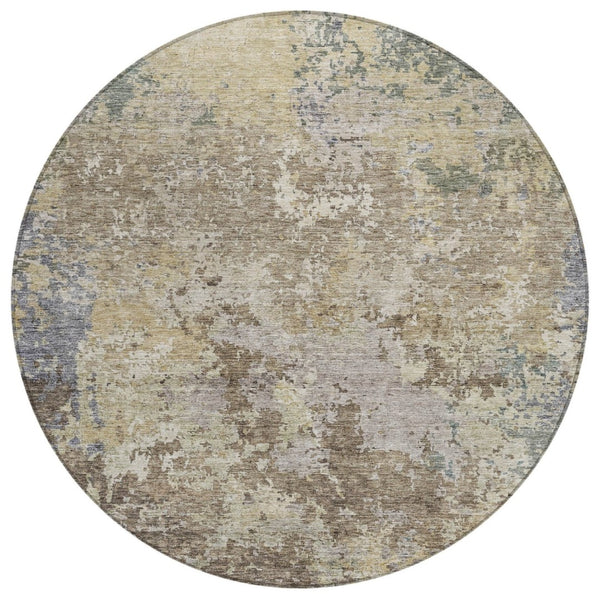 HomeRoots 5' Abstract Beige and Brown Area Rug - Washable, Durable Indoor/Outdoor Rug for Stylish Spaces 8' Round 605532