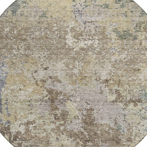 Homeroots 3' Stylish Beige And Brown Abstract Washable Indoor-outdoor Area Rug For Versatile Home Décor 8' Round Polyester 605532