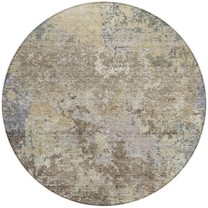 Homeroots 3' Stylish Beige And Brown Abstract Washable Indoor-outdoor Area Rug For Versatile Home Décor 8' Round Polyester 605532