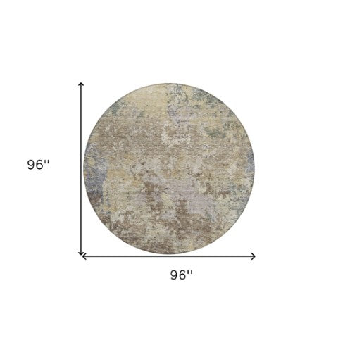 Homeroots 3' Stylish Beige And Brown Abstract Washable Indoor-outdoor Area Rug For Versatile Home Décor 8' Round Polyester 605532