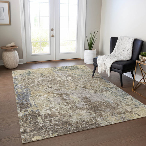 Homeroots 3' Stylish Beige And Brown Abstract Washable Indoor-outdoor Area Rug For Versatile Home Décor 8' X 10' Polyester 605533