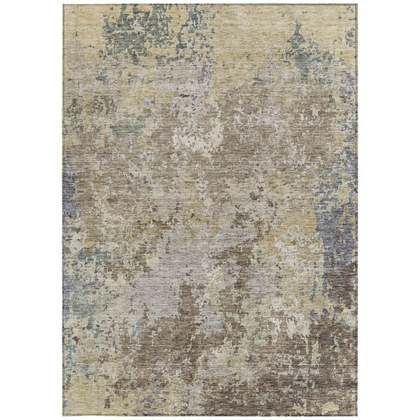 Homeroots 3' Stylish Beige And Brown Abstract Washable Indoor-outdoor Area Rug For Versatile Home Décor 9' X 12' Polyester 605534