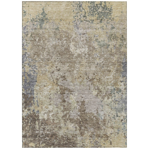 HomeRoots 9' X 12' Beige And Brown Abstract Area Rug – Stylish, Durable, Washable for Indoor & Outdoor Spaces 605534