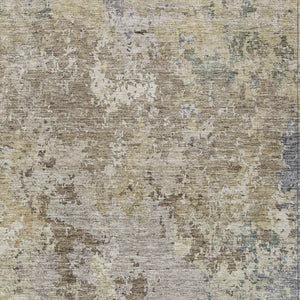 Homeroots 3' Stylish Beige And Brown Abstract Washable Indoor-outdoor Area Rug For Versatile Home Décor 9' X 12' Polyester 605534