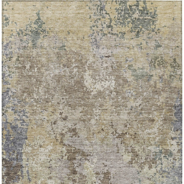 Homeroots 3' Stylish Beige And Brown Abstract Washable Indoor-outdoor Area Rug For Versatile Home Décor 10' X 14' Polyester 605535