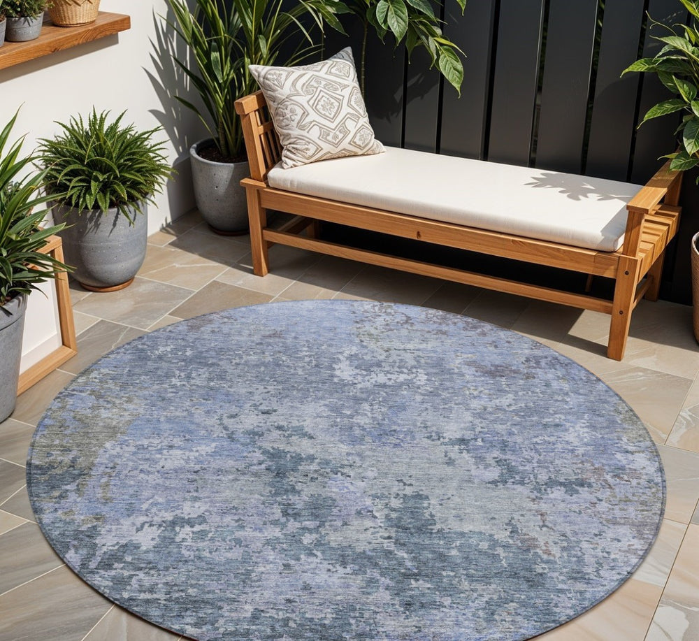 HomeRoots 5' Stylish Blue and Dark Gray Abstract Washable Area Rug for Indoor and Outdoor Spaces, Durable Design 8' Round 605538