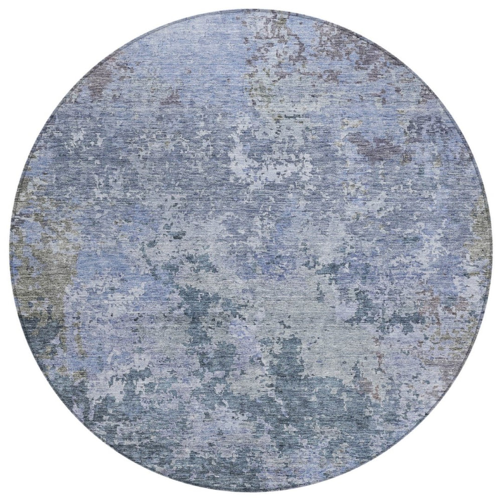 HomeRoots 5' Stylish Blue and Dark Gray Abstract Washable Area Rug for Indoor and Outdoor Spaces, Durable Design 8' Round 605538