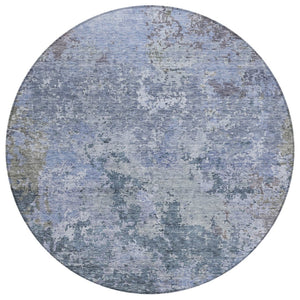 HomeRoots 5' Stylish Blue and Dark Gray Abstract Washable Area Rug for Indoor and Outdoor Spaces, Durable Design 8' Round 605538