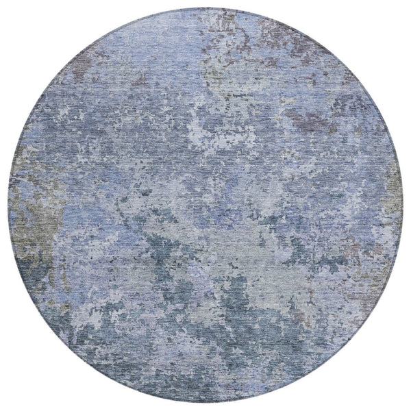 HomeRoots 5' Stylish Blue and Dark Gray Abstract Washable Area Rug for Indoor and Outdoor Spaces, Durable Design 8' Round 605538