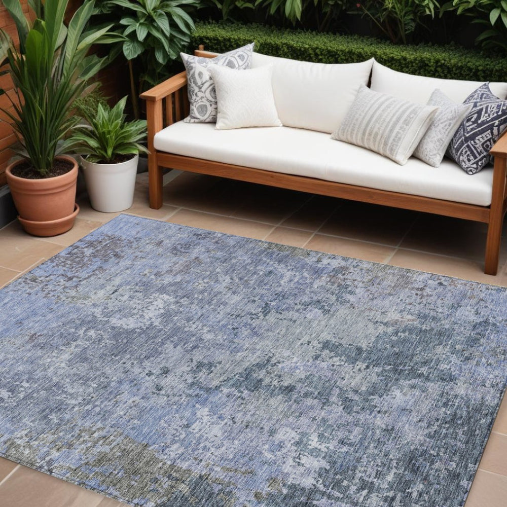 HomeRoots 9' Washable Blue and Dark Gray Abstract Area Rug – Durable, Stylish Accent for Indoor & Outdoor Spaces 605540