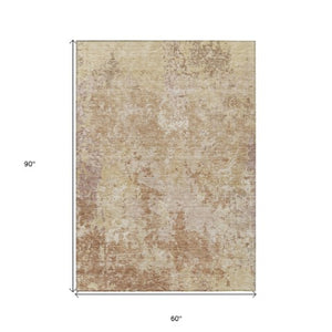 Homeroots 3' Stylish Beige And Brown Abstract Washable Indoor-outdoor Area Rug For Versatile Home Décor 5' X 8' Polyester 605543