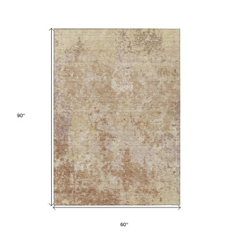 Homeroots 3' Stylish Beige And Brown Abstract Washable Indoor-outdoor Area Rug For Versatile Home Décor 5' X 8' Polyester 605543