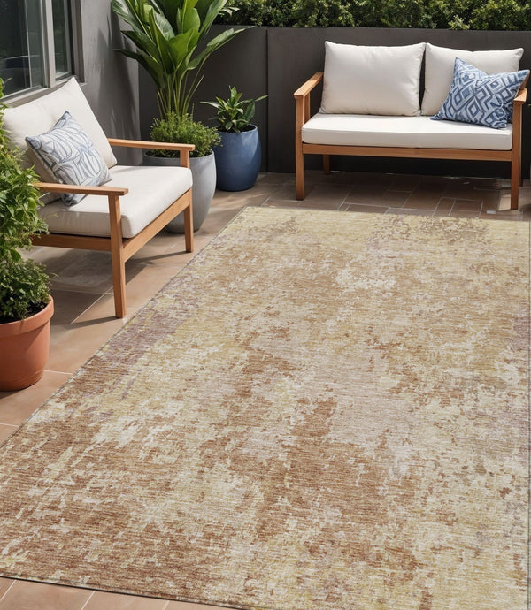 Homeroots 3' Stylish Beige And Brown Abstract Washable Indoor-outdoor Area Rug For Versatile Home Décor 5' X 8' Polyester 605543