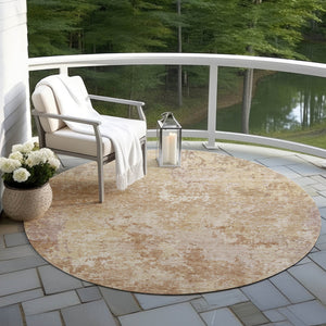 Homeroots 3' Stylish Beige And Brown Abstract Washable Indoor-outdoor Area Rug For Versatile Home Décor 8' Round Polyester 605544