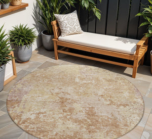 Homeroots 3' Stylish Beige And Brown Abstract Washable Indoor-outdoor Area Rug For Versatile Home Décor 8' Round Polyester 605544