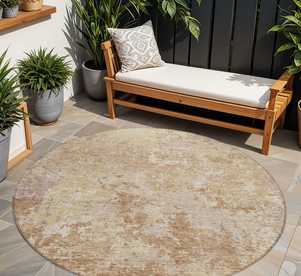 Homeroots 3' Stylish Beige And Brown Abstract Washable Indoor-outdoor Area Rug For Versatile Home Décor 8' Round Polyester 605544