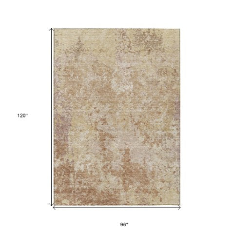 Homeroots 3' Stylish Beige And Brown Abstract Washable Indoor-outdoor Area Rug For Versatile Home Décor 8' X 10' Polyester 605545