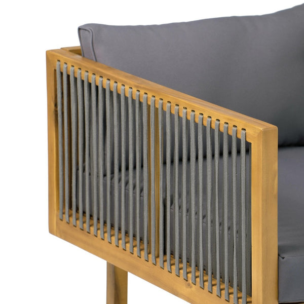 English Elm Outdoor Acacia Wood Sofa with Woven Rope Accents Teak Finish Patio Seating Dark Grey,Grey,Teak N770P354675A