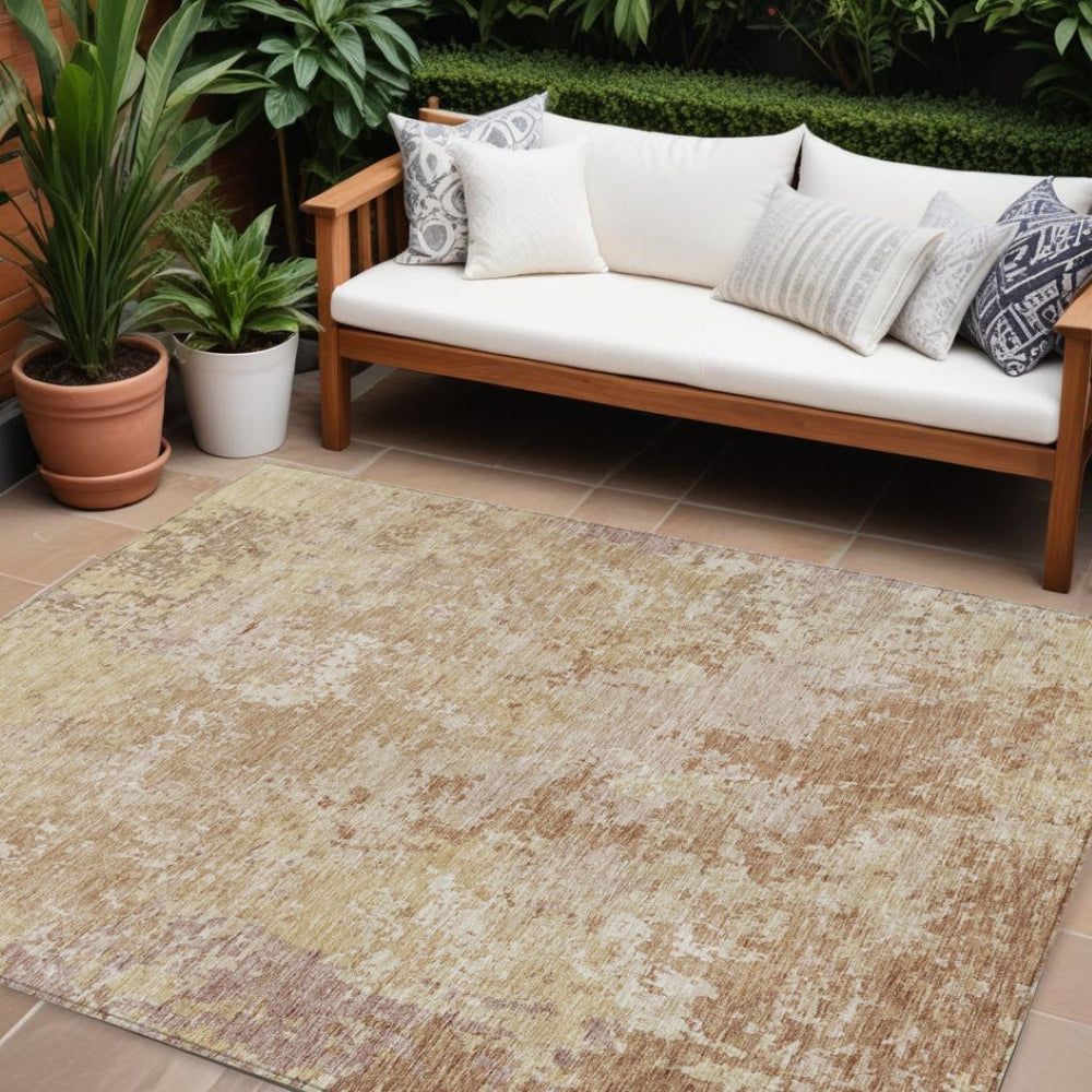 HomeRoots 9' X 12' Copper and Beige Abstract Washable Area Rug - Durable, Stylish for Indoor & Outdoor Use! 605546