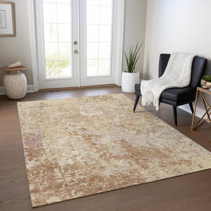 Homeroots 3' Stylish Beige And Brown Abstract Washable Indoor-outdoor Area Rug For Versatile Home Décor 9' X 12' Polyester 605546
