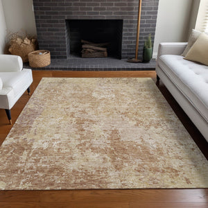 Homeroots 3' Stylish Beige And Brown Abstract Washable Indoor-outdoor Area Rug For Versatile Home Décor 9' X 12' Polyester 605546