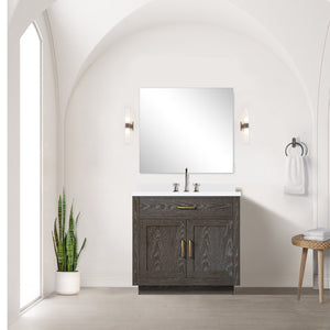 English Elm Brown Oak 36" Single Bath Vanity With Cultured Marble Top - Stylish Storage & Soft-Close Design B2731P257666