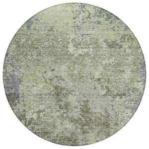 HomeRoots 5' Green and Gray Abstract Area Rug - Stylish, Washable, Weather-Resistant for Indoor and Outdoor Use 8' Round 605550