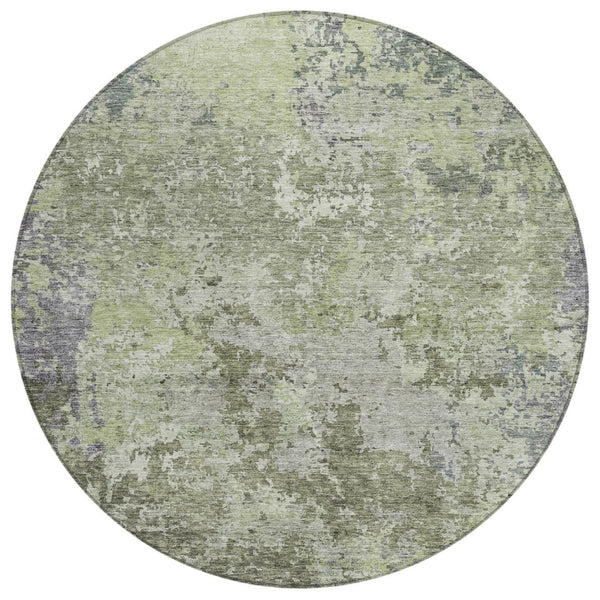 HomeRoots 5' Green and Gray Abstract Area Rug - Stylish, Washable, Weather-Resistant for Indoor and Outdoor Use 8' Round 605550