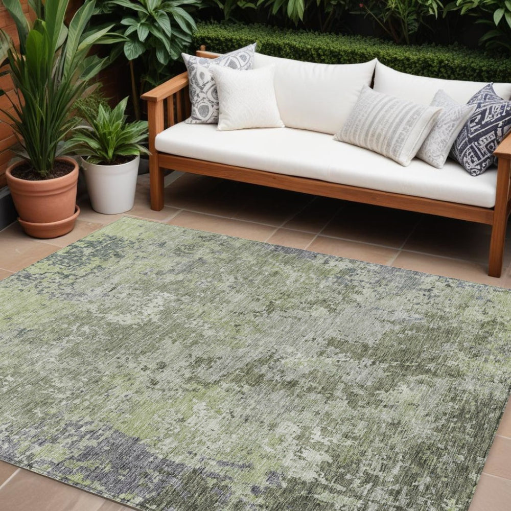 HomeRoots 9' X 12' Green and Gray Abstract Rug – Washable, Durable Indoor/Outdoor Design for All Spaces 605552