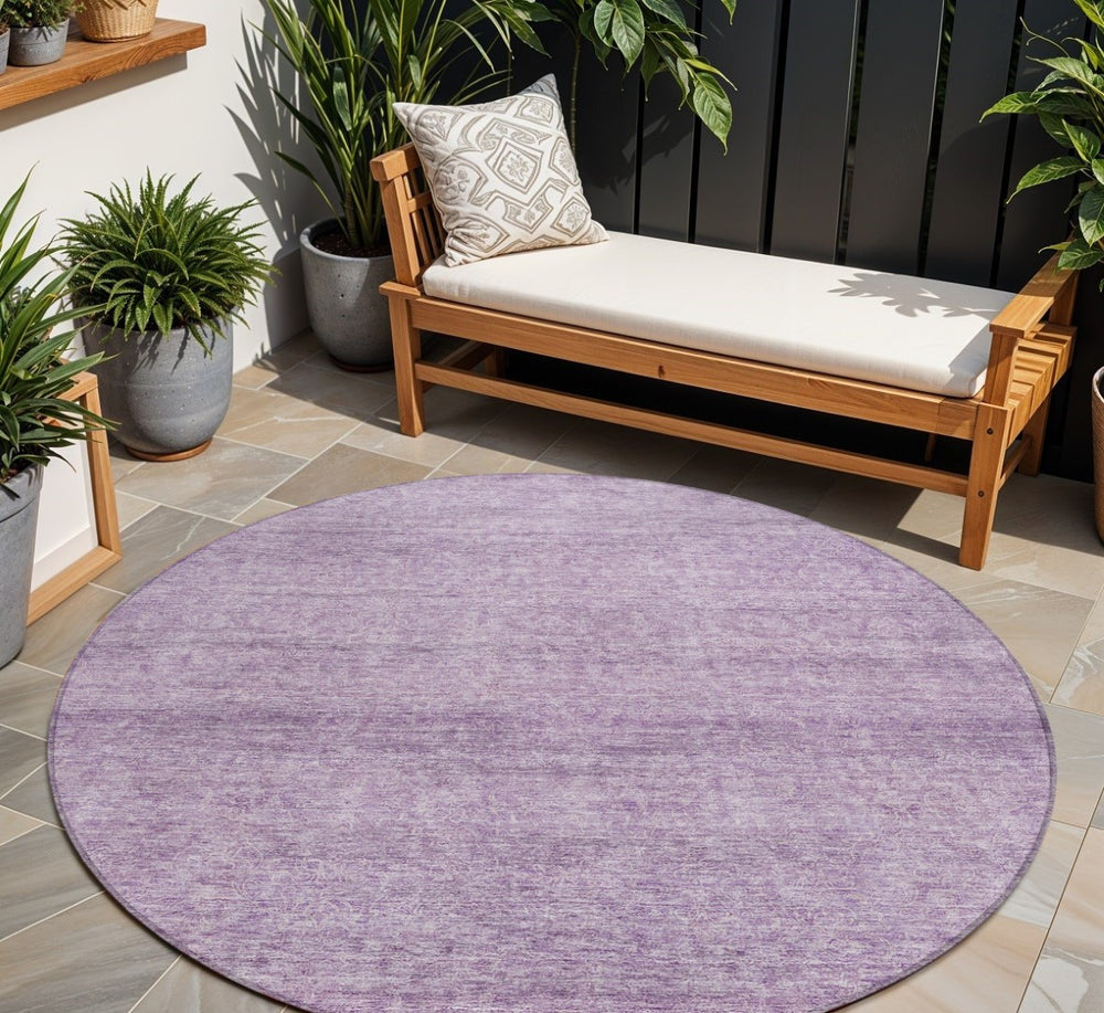 HomeRoots 5' Modern Abstract Lavender and Purple Washable Area Rug for Indoor and Outdoor Spaces 8' Round 605556