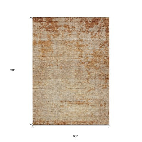 Homeroots 3' Copper And Terra Cotta Abstract Washable Area Rug For Stylish Indoor And Outdoor Spaces 5' X 8' Polyester 605579