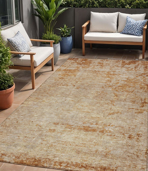 Homeroots 3' Copper And Terra Cotta Abstract Washable Area Rug For Stylish Indoor And Outdoor Spaces 5' X 8' Polyester 605579