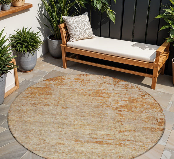 Homeroots 3' Copper And Terra Cotta Abstract Washable Area Rug For Stylish Indoor And Outdoor Spaces 8' Round Polyester 605580
