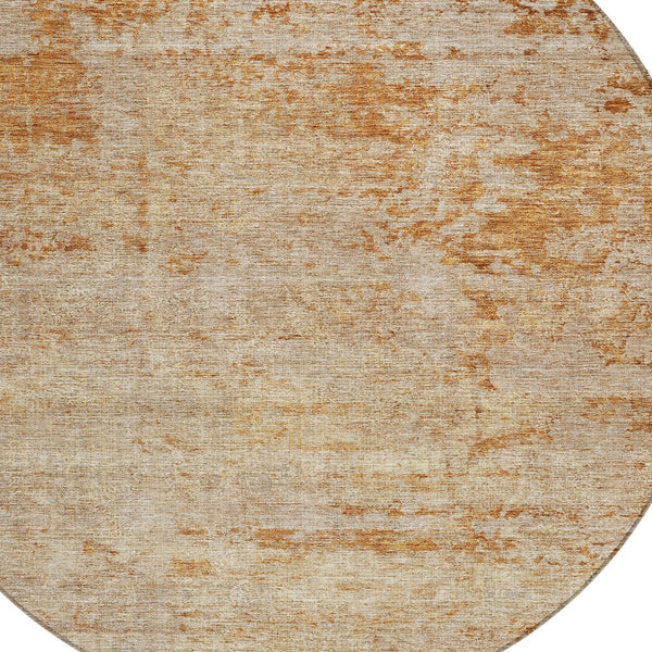 Homeroots 3' Copper And Terra Cotta Abstract Washable Area Rug For Stylish Indoor And Outdoor Spaces 8' Round Polyester 605580