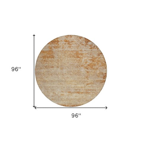 Homeroots 3' Copper And Terra Cotta Abstract Washable Area Rug For Stylish Indoor And Outdoor Spaces 8' Round Polyester 605580