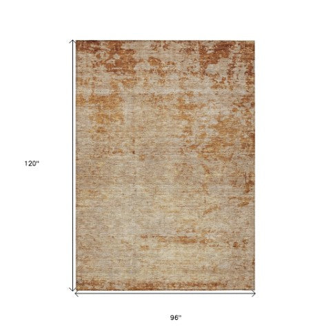 Homeroots 3' Copper And Terra Cotta Abstract Washable Area Rug For Stylish Indoor And Outdoor Spaces 8' X 10' Polyester 605581