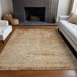 Homeroots 3' Copper And Terra Cotta Abstract Washable Area Rug For Stylish Indoor And Outdoor Spaces 9' X 12' Polyester 605582