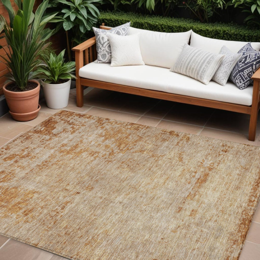 HomeRoots 5' Copper and Terra Cotta Abstract Area Rug – Stylish, Washable Design for Indoor and Outdoor Use 10' X 14' 605583