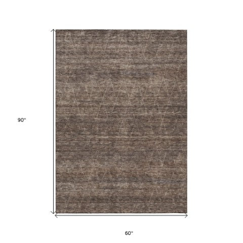 Homeroots 3' Coffee And Ivory Geometric Washable Area Rug For Indoor And Outdoor Spaces – Durable Design 5' X 8' Polyester 605585