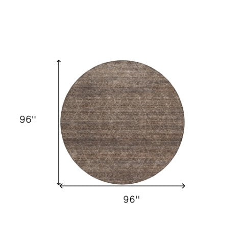 Homeroots 3' Coffee And Ivory Geometric Washable Area Rug For Indoor And Outdoor Spaces – Durable Design 8' Round Polyester 605586