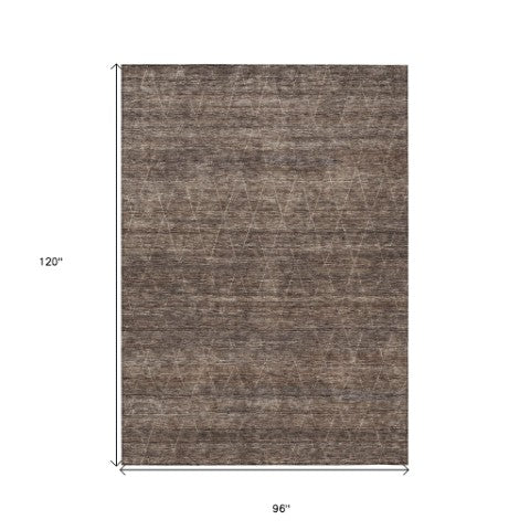 Homeroots 3' Coffee And Ivory Geometric Washable Area Rug For Indoor And Outdoor Spaces – Durable Design 8' X 10' Polyester 605587