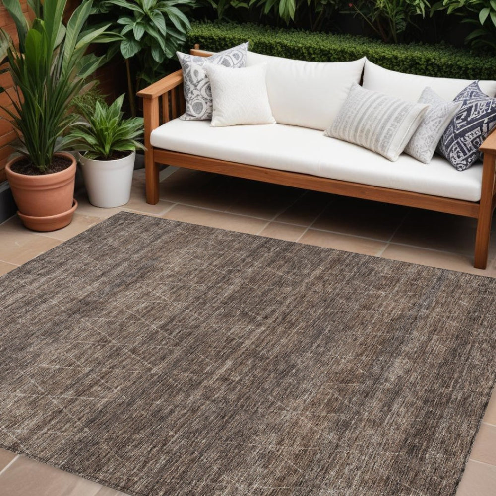 HomeRoots 9' X 12' Coffee and Ivory Geometric Area Rug – Washable, Durable Indoor/Outdoor Design for Modern Spaces 605588