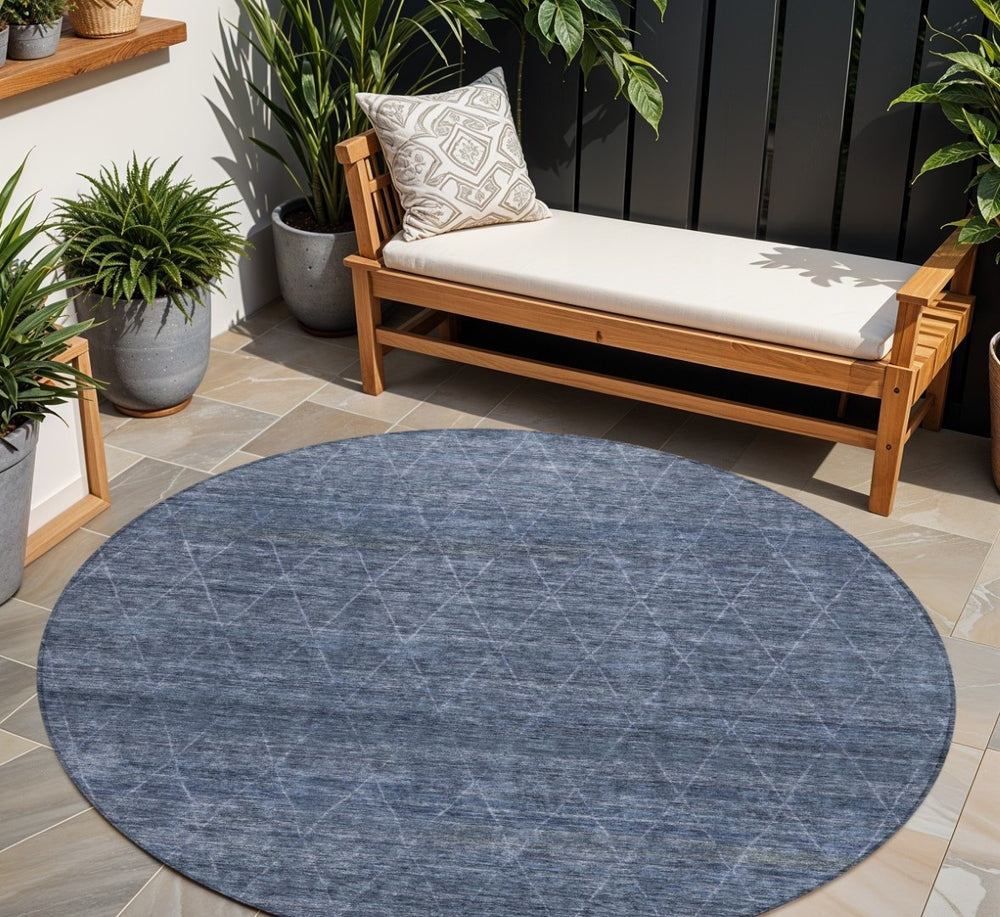 HomeRoots 5' Contemporary Navy Blue and Ivory Geometric Area Rug – Durable, Washable for Indoor & Outdoor Use 8' Round 605592