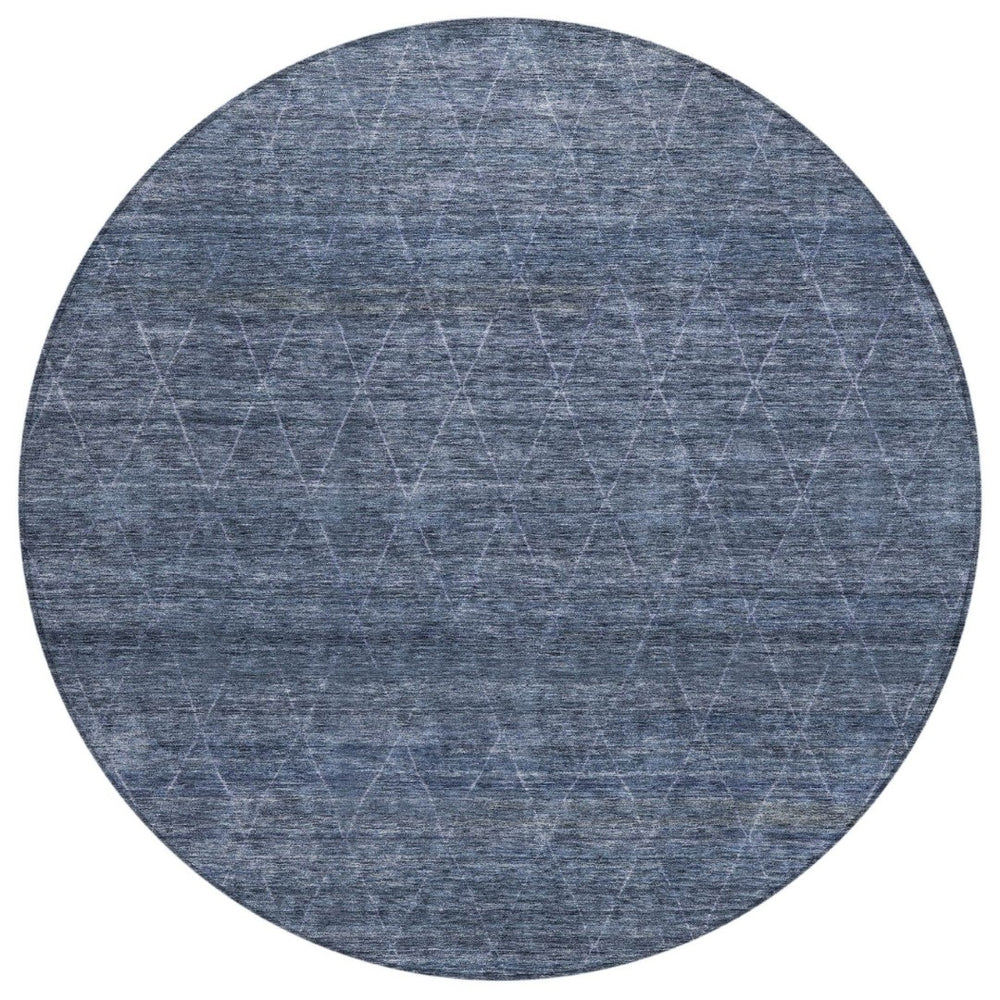 HomeRoots 5' Contemporary Navy Blue and Ivory Geometric Area Rug – Durable, Washable for Indoor & Outdoor Use 8' Round 605592