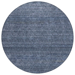 HomeRoots 5' Contemporary Navy Blue and Ivory Geometric Area Rug – Durable, Washable for Indoor & Outdoor Use 8' Round 605592